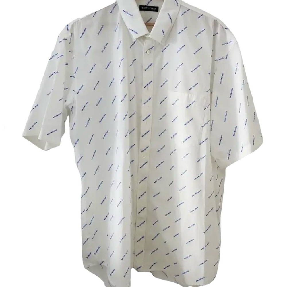 Balenciaga White and Blue Logo Men's Shirt
